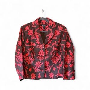 Moda International Brown Blazer with Pink Floral Embroidery
